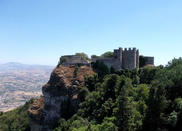 Mount Erice views of Trapani and Aeolian Islands.