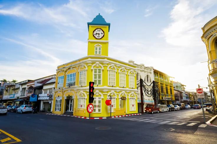 Shot of a yellow colonial building in Phuket