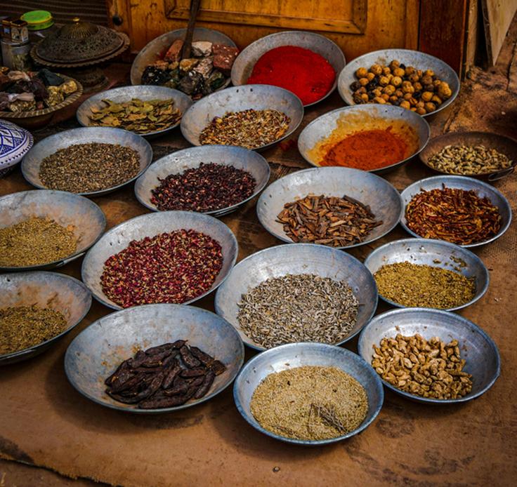 Frontal shot of the typical spices used to make Thai food