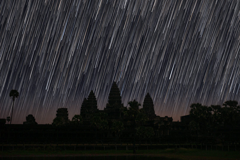 Star trails over Angkor Wat.