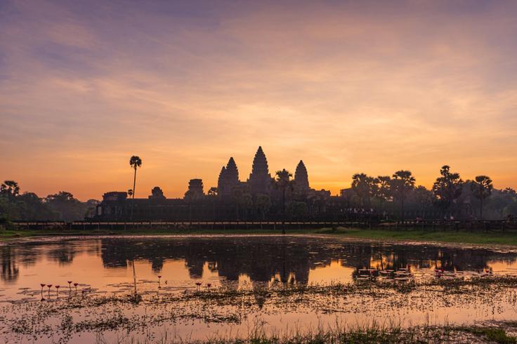 Shot of Angkor Wat temple in Siem Reap at sunrise