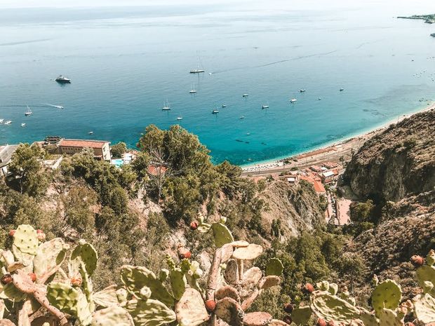 Pristine beach in Taormina.