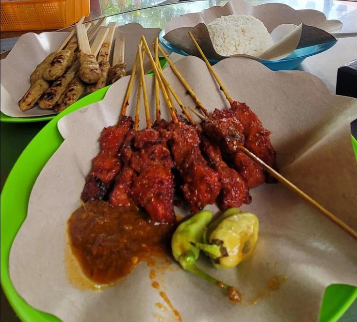 Shot of a Bali Sate Lilit plate of skewers