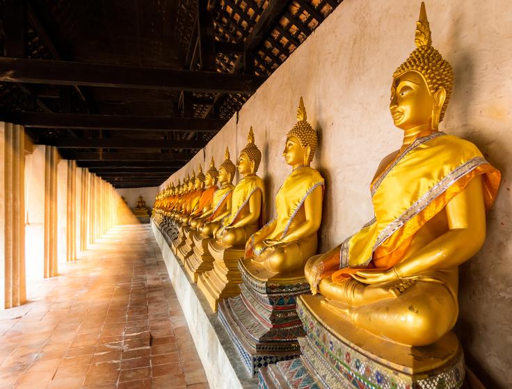 Shot of Buddhas inside Wat Pho temple in Bangkok