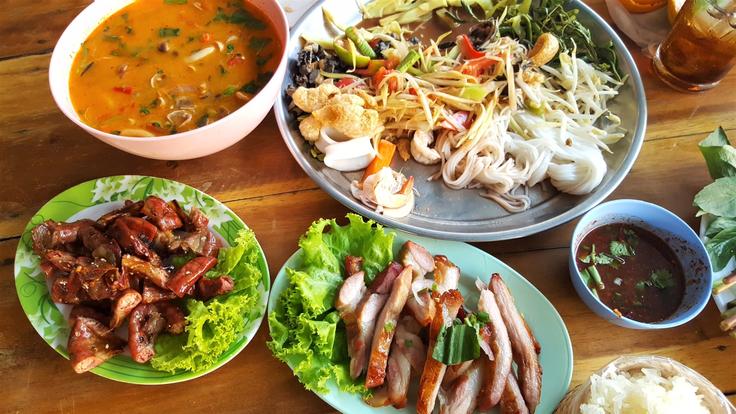 Shot of a table with dishes from a restaurant in Bangkok