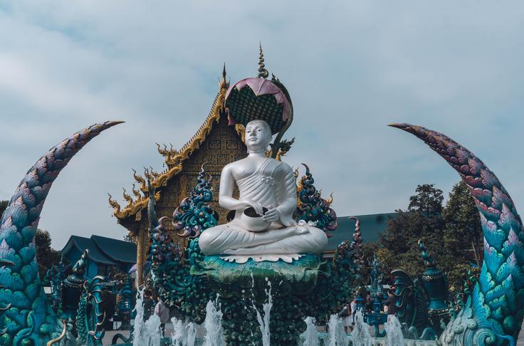 Shot of the Blue temple, Wat Rong Suea Ten in Chiang Rai