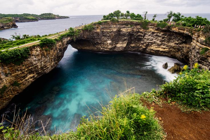 Shot of Broken Beach in Nusa Penida Island from a cliff