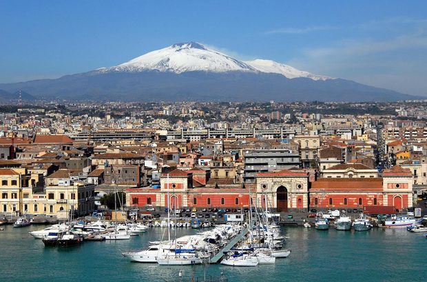 Catania with Mount Etna in the background.