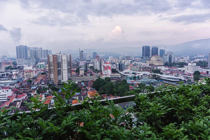 Shot of Georgetown, Penang from the hotel balcony at sunset