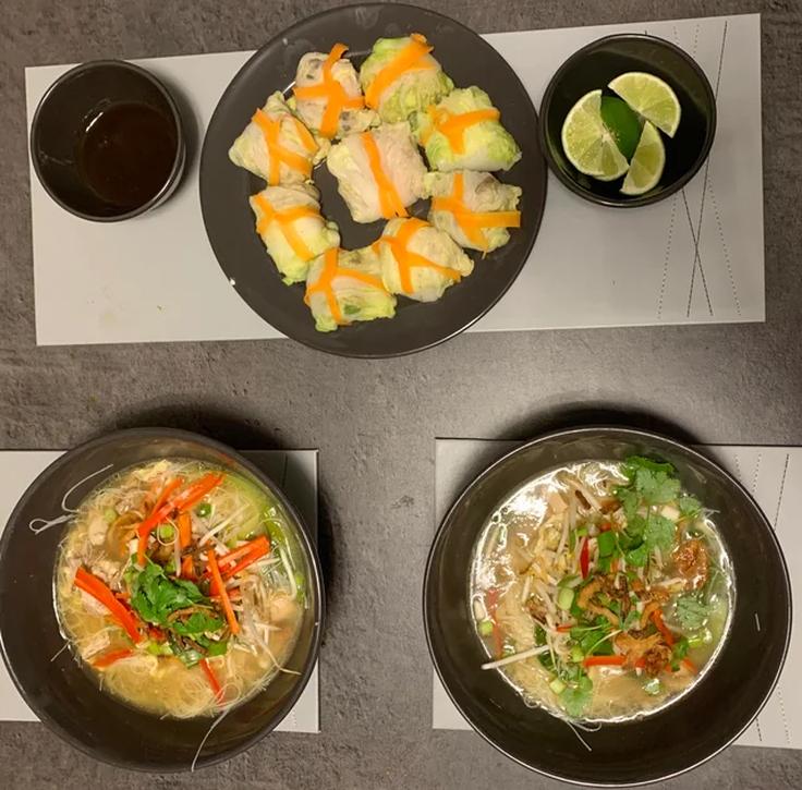 Shot of a table with several curry dishes from Jek Pui Curry Rice