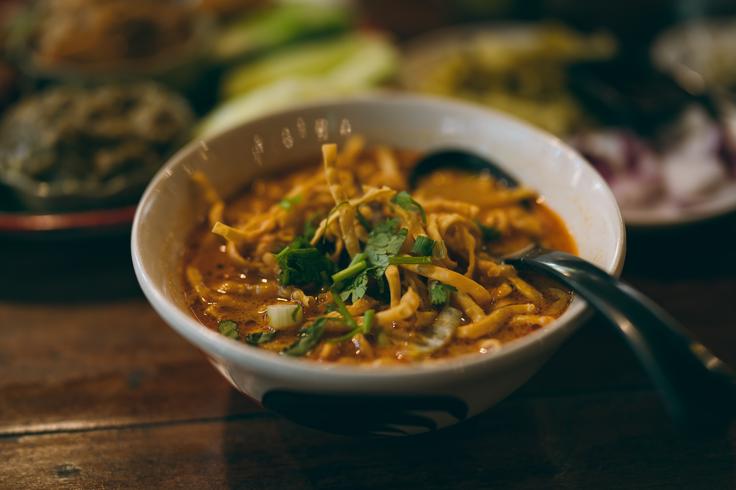 Shot of a Khao Soi dish