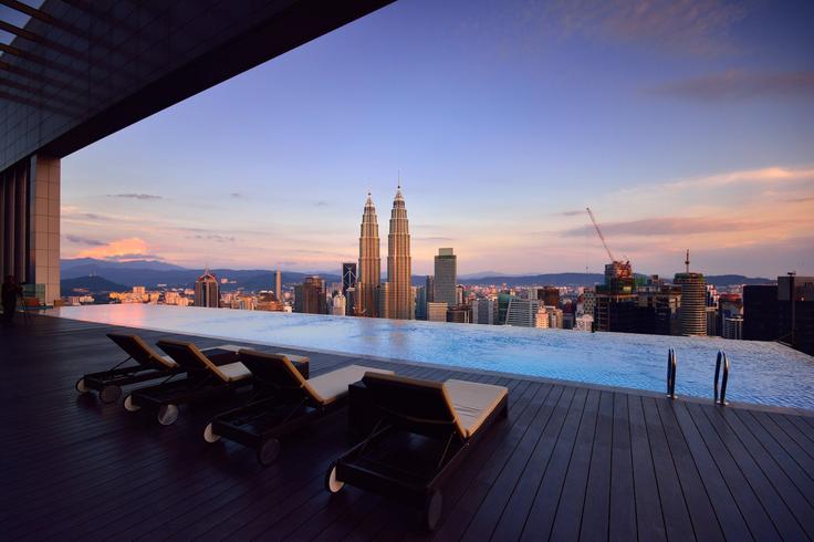 Shot of Kuala Lumpur city center from a hotel swimming pool