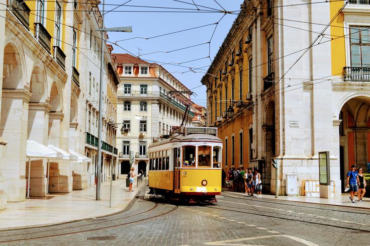 Shot of the tram in Lisbon, Portugal