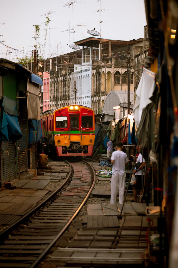 Shot of Mae Klong Railway Market in Bangkok