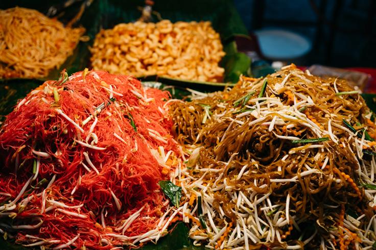 Frontal shot of noodles and other street food in Thailand