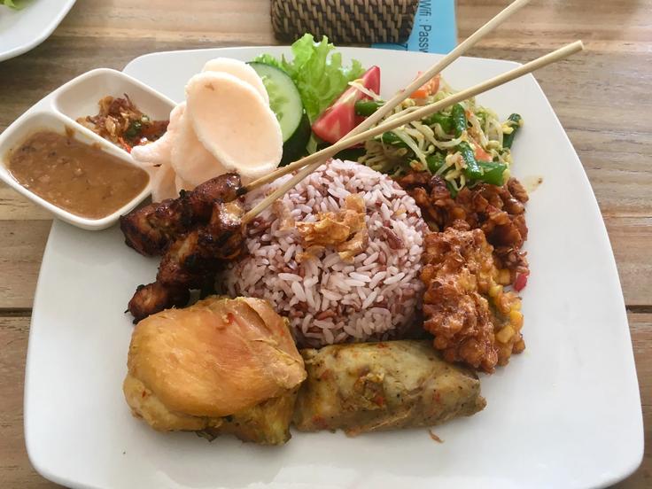 Shot of a Nasi Campur dish in Bali