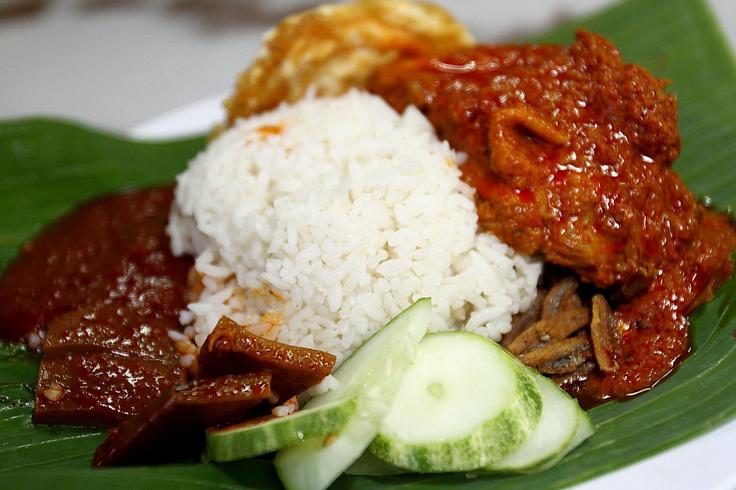 Shot of a Nasi Lemak dish over rice