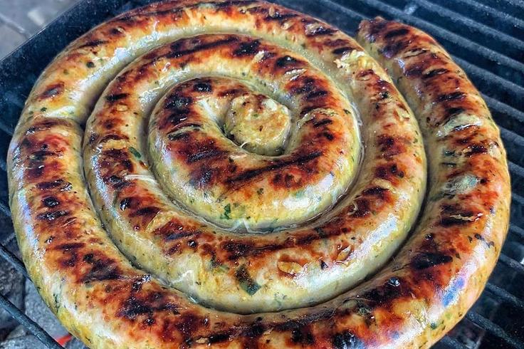 Shot of the typical Northern Thai sausage in a bbq grill