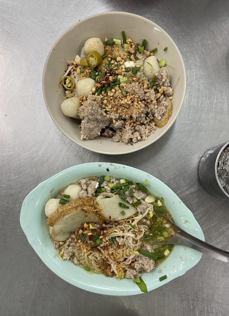 Shot of a pork dry noodle dish from Paste restaurant, Bangkok