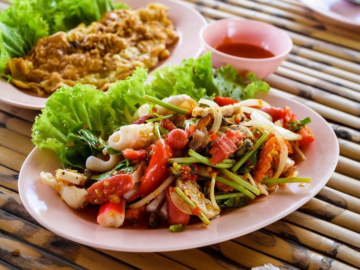 Shot of a seafood platter in a Thai restaurant