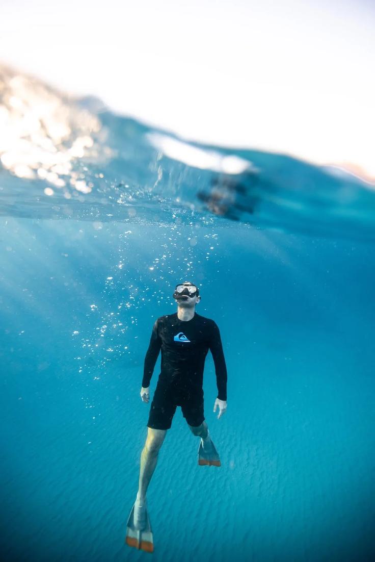 Shot of a free diver in Koh Tao