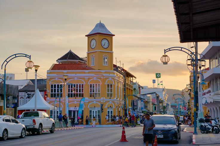 Shot of the colonial buildings in Phuket Old Town as an affordable city in Thailand