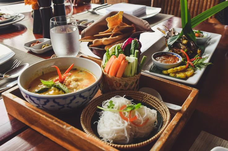 Shot of a table with excellent food from a Phuket beachside restaurant