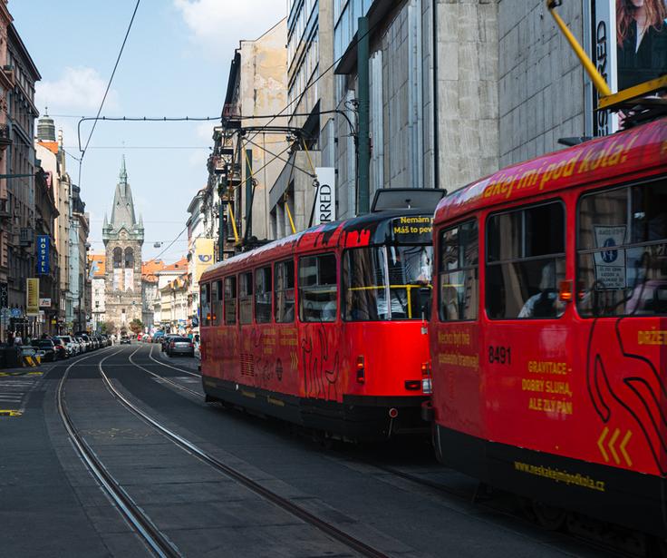 Shot of Prague Old Town tram