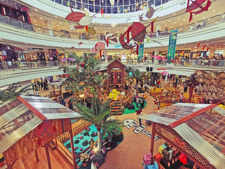 Shot of Queensbay Mall in Georgetown from the inside showcasing all the stores