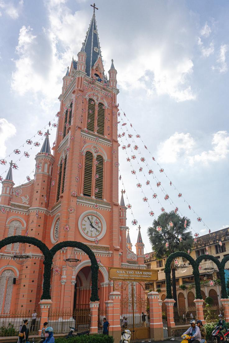 Shot of the pink church in Saigon