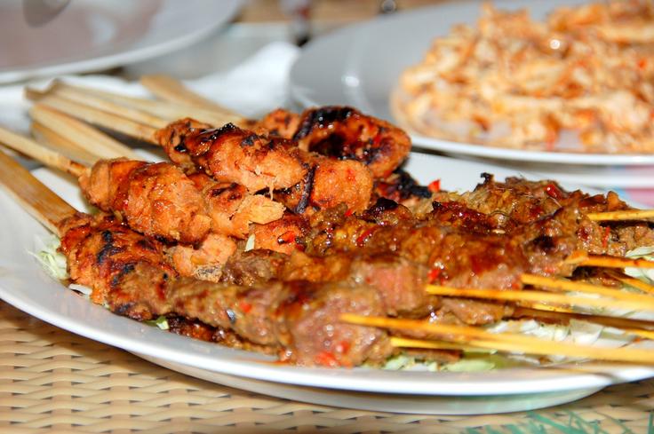 Shot grilled chicken sate skewers in Bali