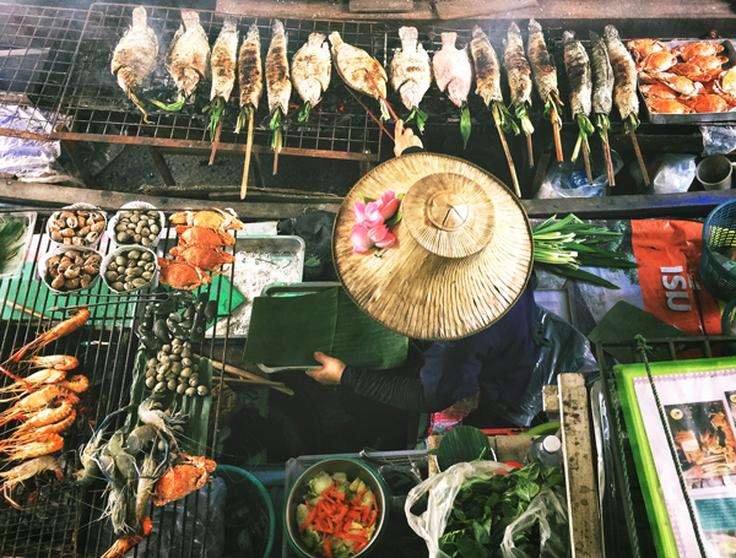 Shot of street food in the floating market in Bangkok