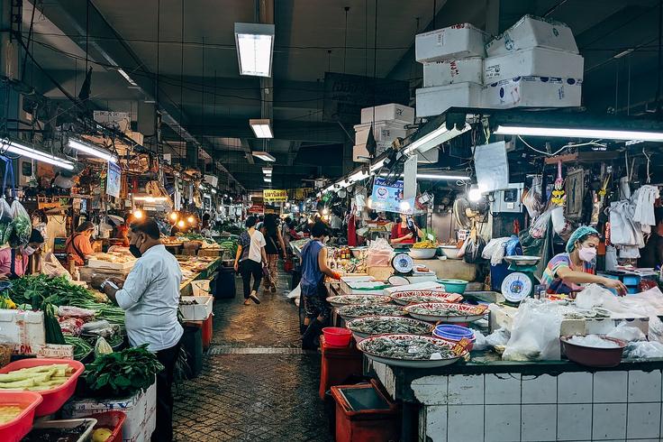 Shot of a street food market in Thailand where Pad Kaprao dish were originated