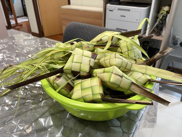 Shot of a basket full of Tipat glutinous rice from Bali