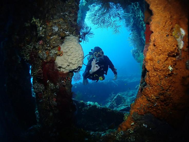 Shot of Tulamben ship wreck in Bali