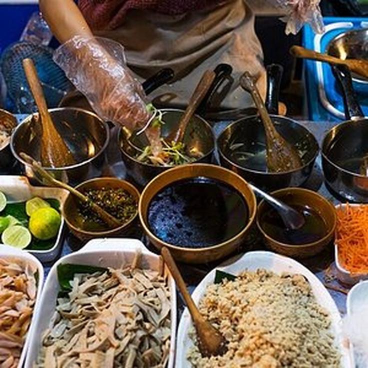 Shot of Wang Lang Market with street food everywhere