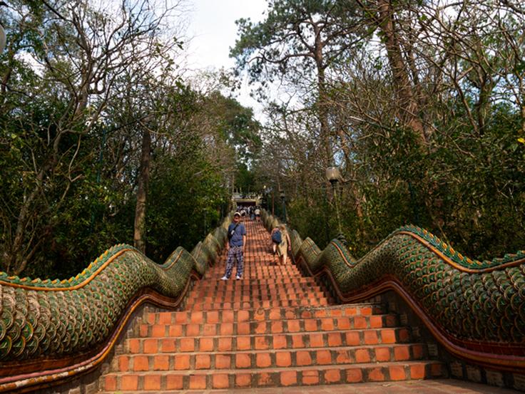 Shot of Naga Stairs at Wat Phra That Doi Kham temple