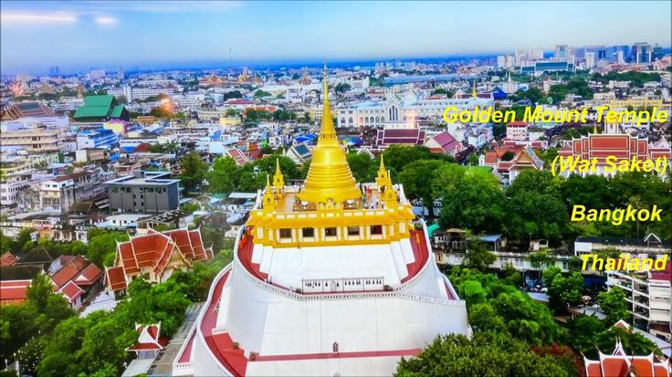 Aerial shot of Wat Saket, also known as, The Golden Mount during daytime